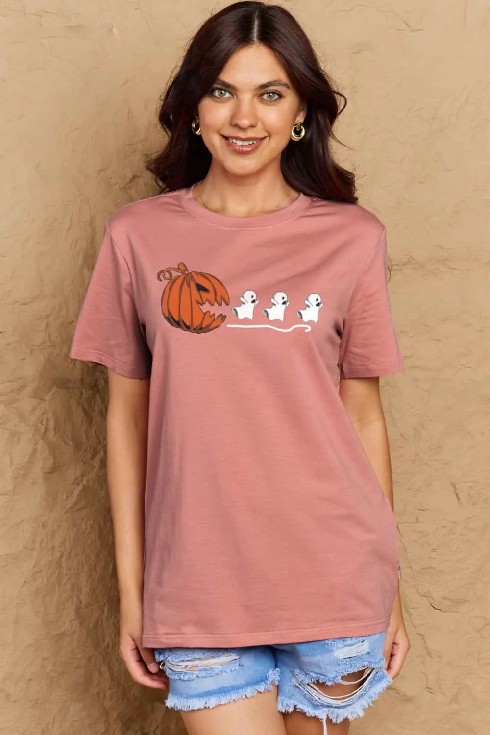 Full Size Jack-O'-Lantern Graphic Cotton T-Shirt