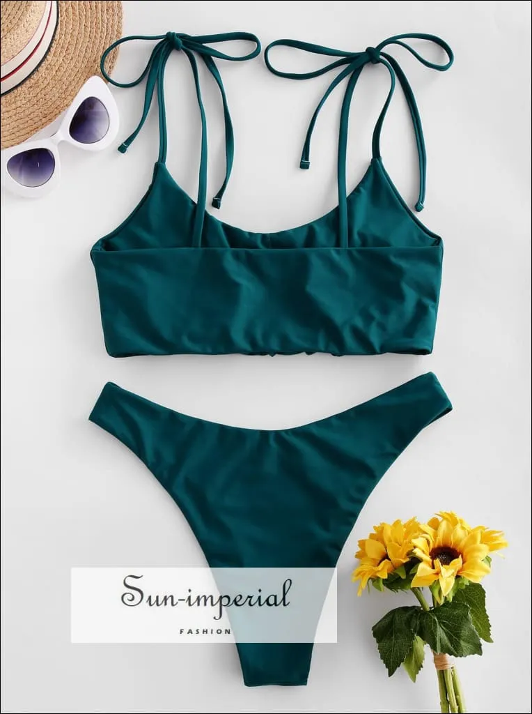 Gathered Cami High Cut Bikini Swimwear Bikini Sets Lace up Swimsuits