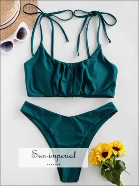 Gathered Cami High Cut Bikini Swimwear Bikini Sets Lace up Swimsuits