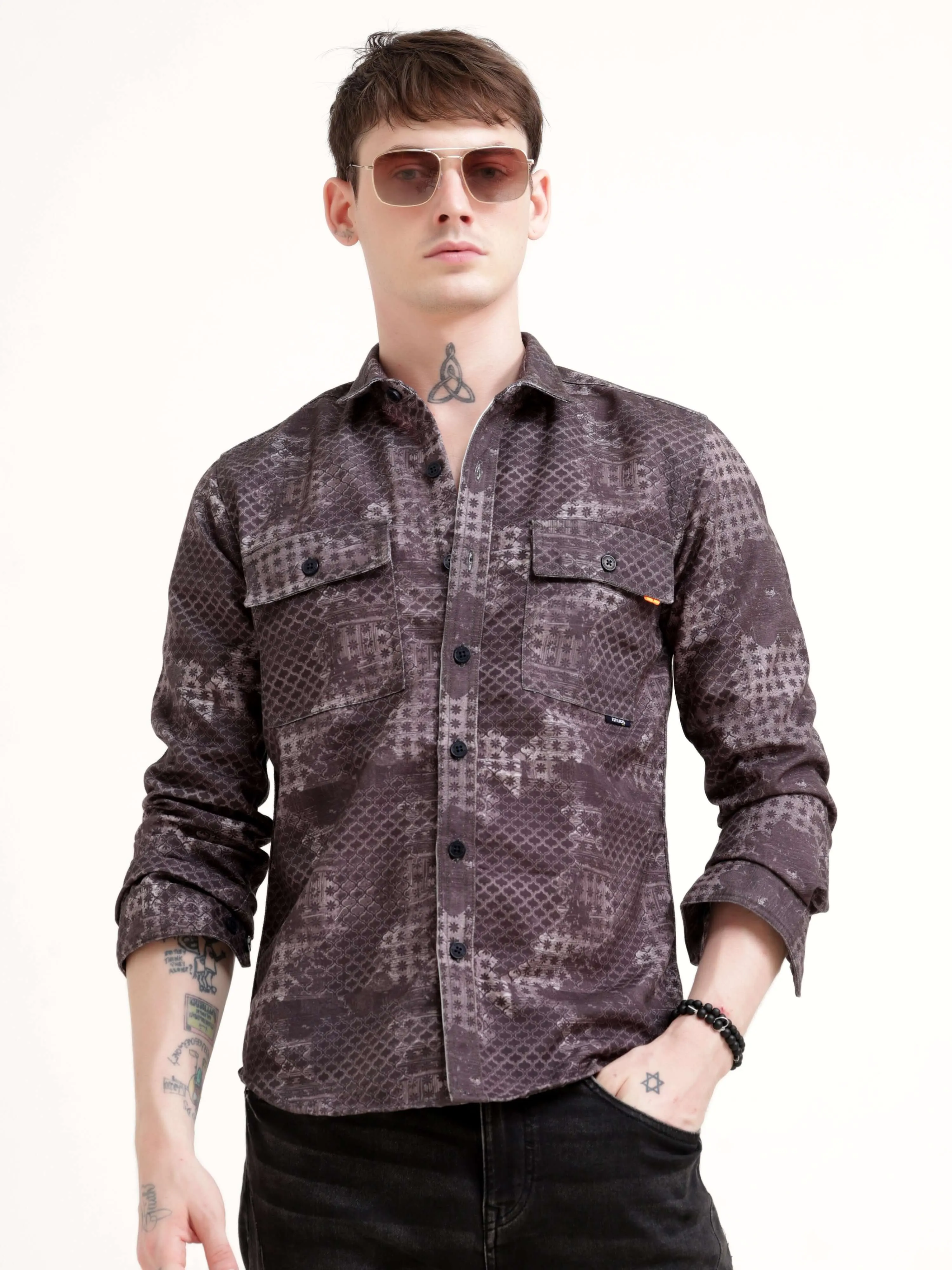 Geometric abstract brown Overshirt