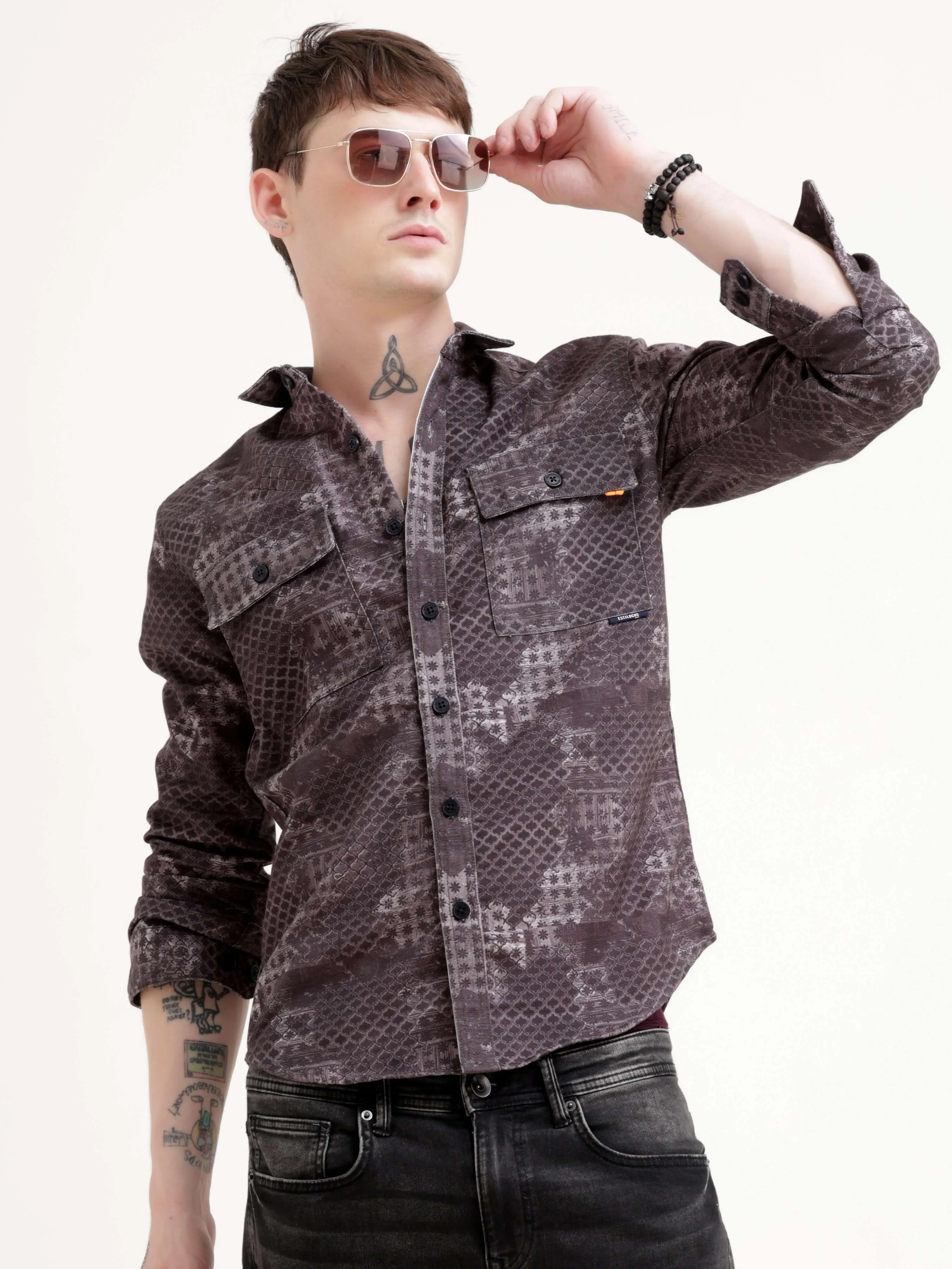 Geometric abstract brown Overshirt