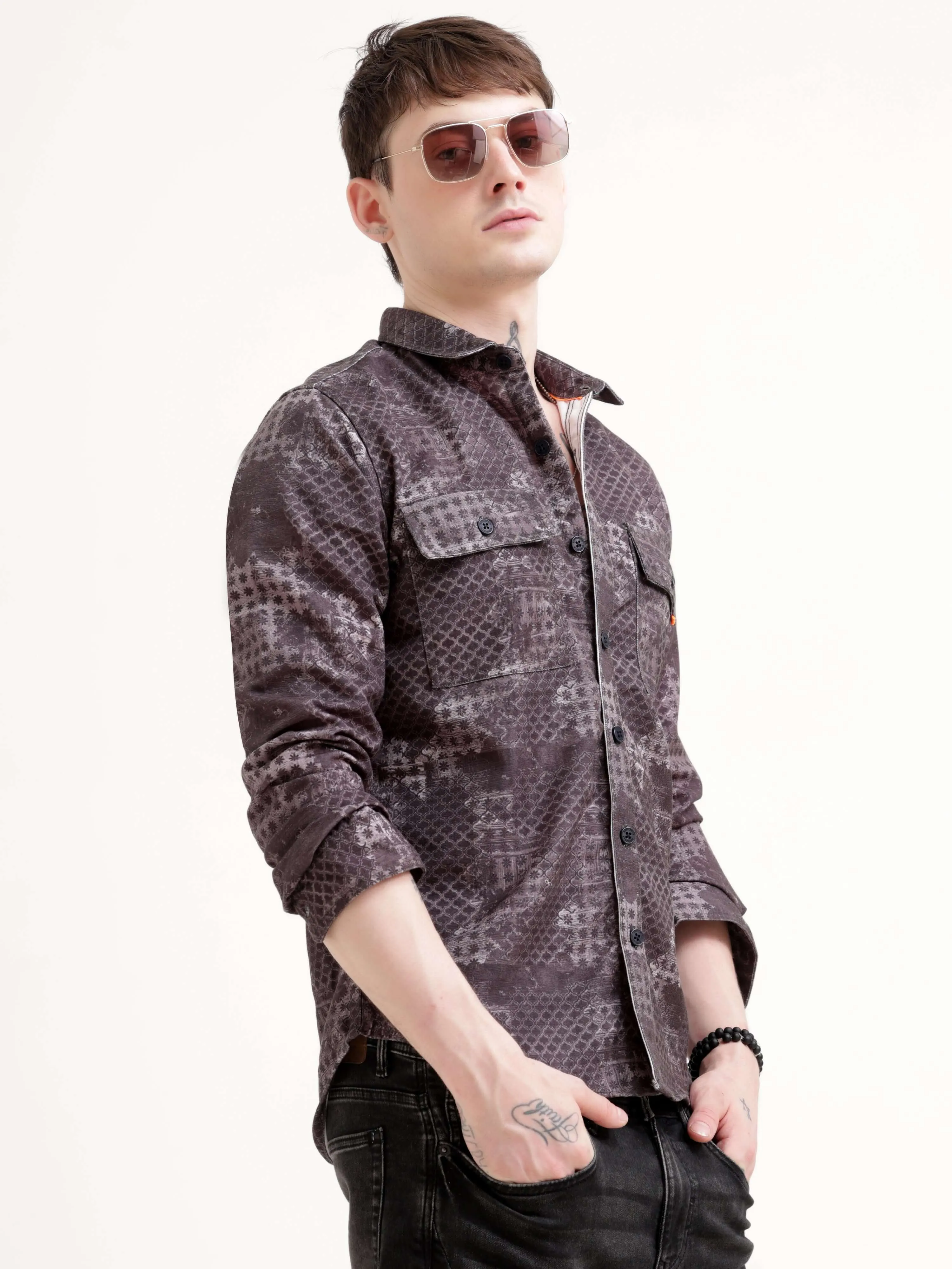 Geometric abstract brown Overshirt