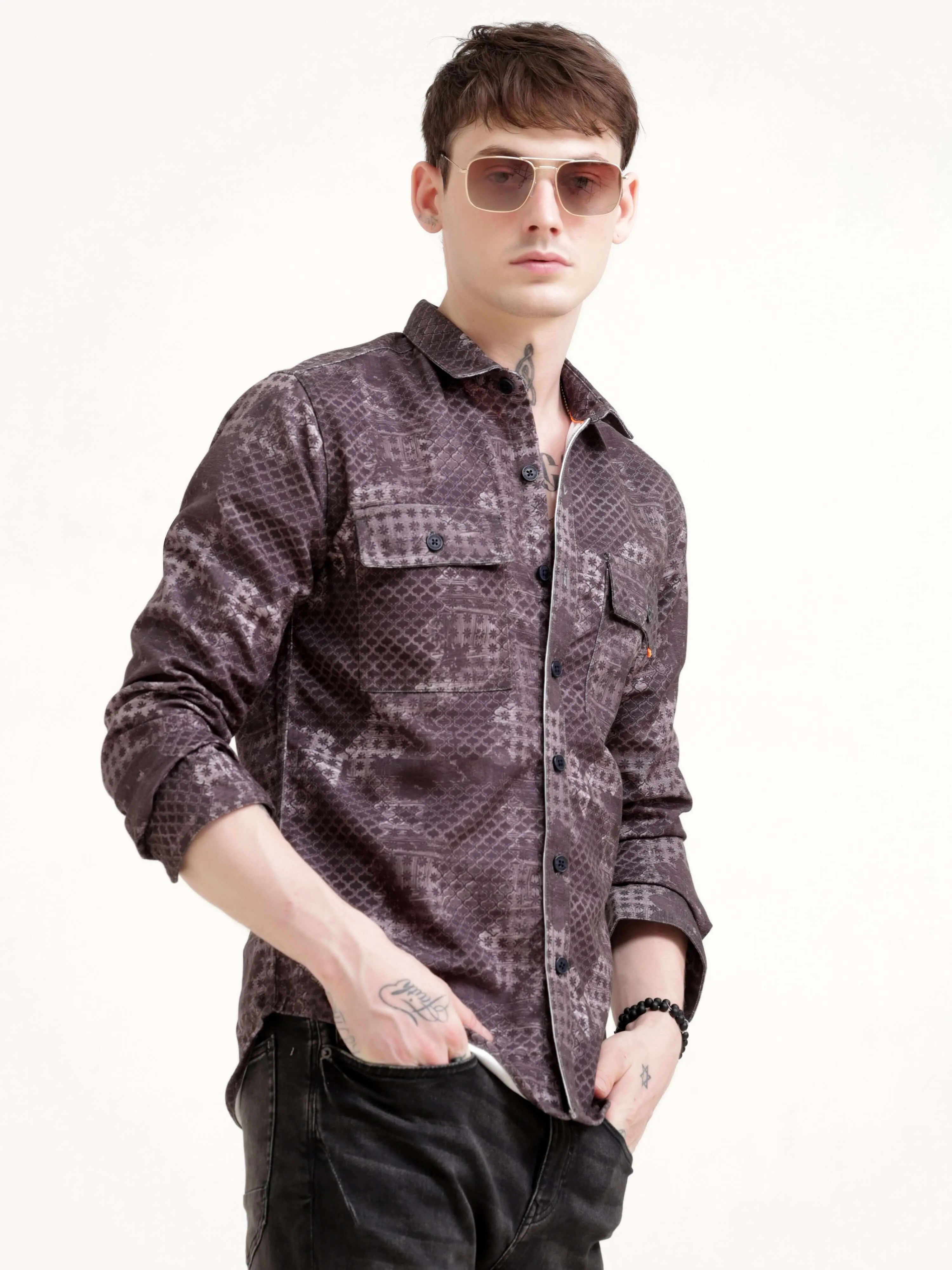 Geometric abstract brown Overshirt