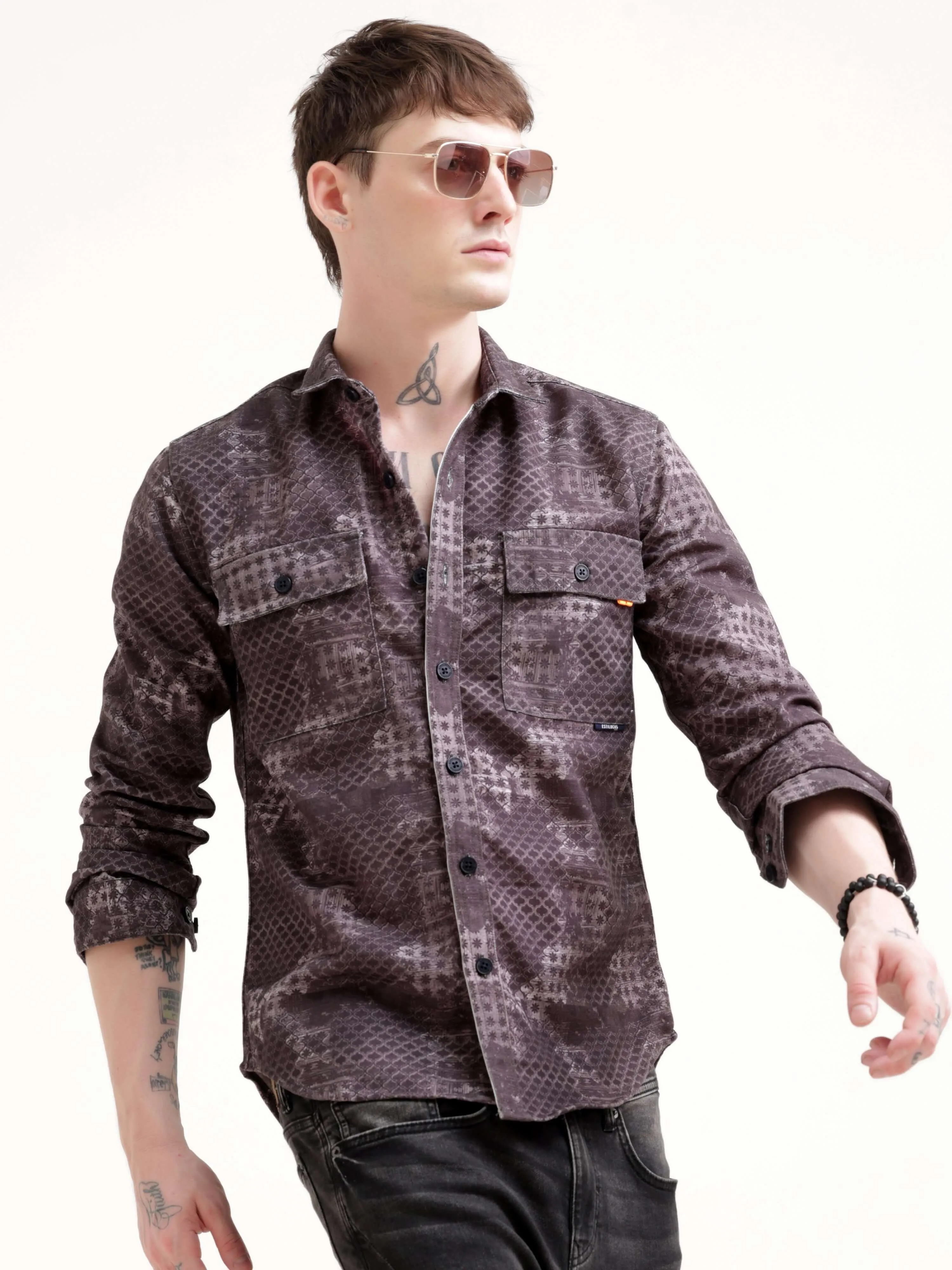 Geometric abstract brown Overshirt