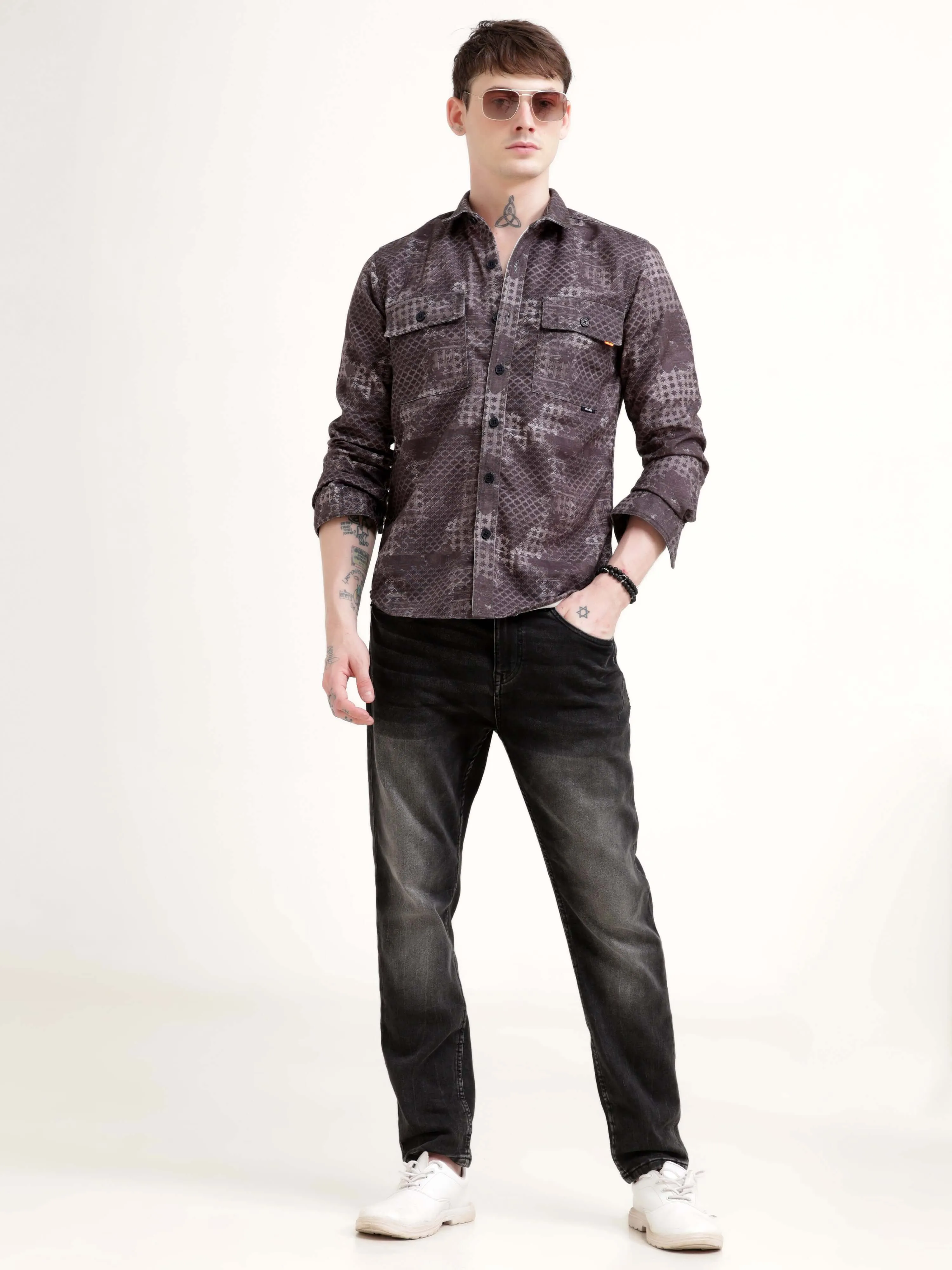 Geometric abstract brown Overshirt