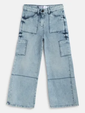 Girls Blue Wide Leg Fade Jeans