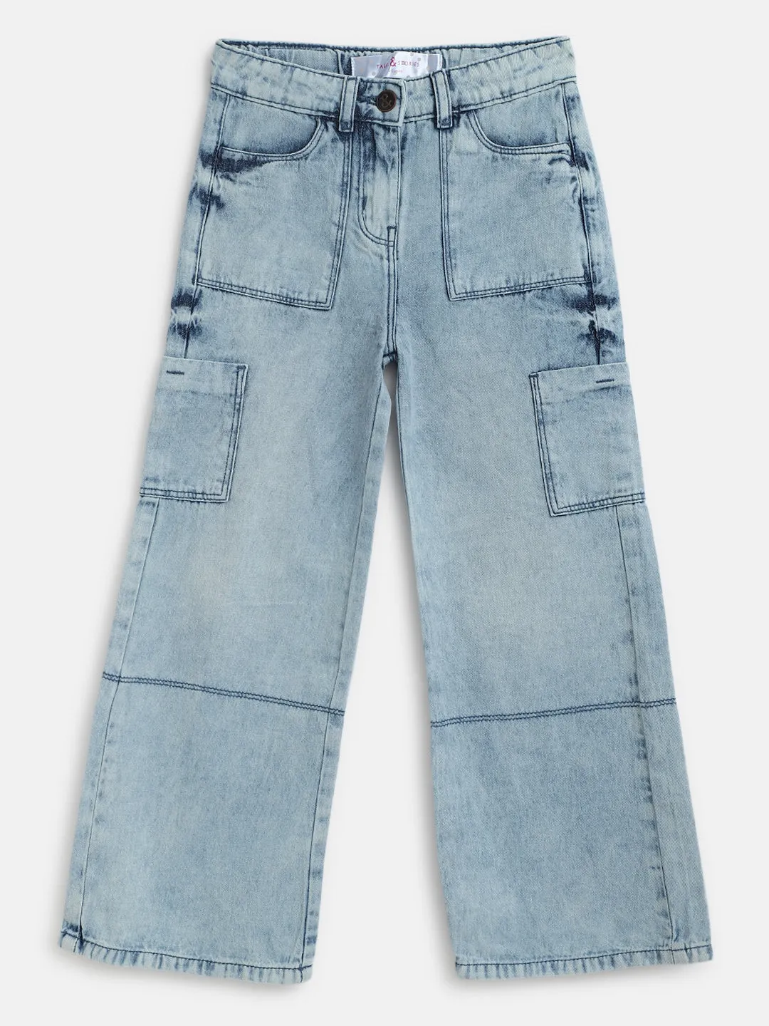 Girls Blue Wide Leg Fade Jeans