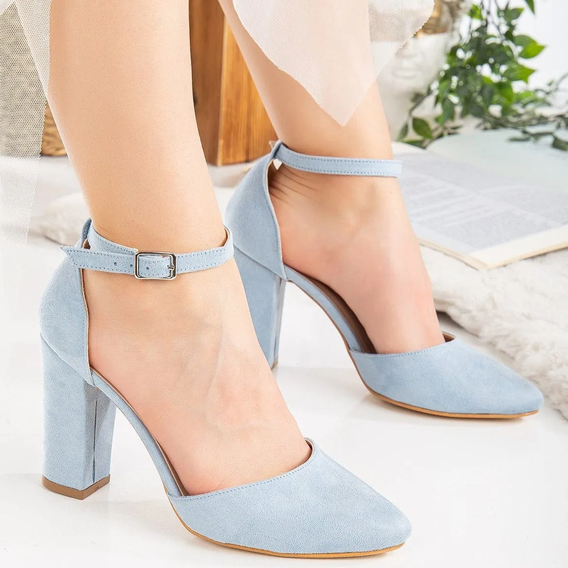 Gisele Vegan Suede Heels | Baby Blue