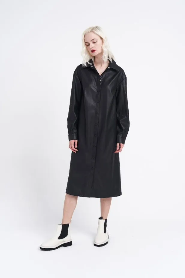 Glamorous Black PU Midi Shirt Dress