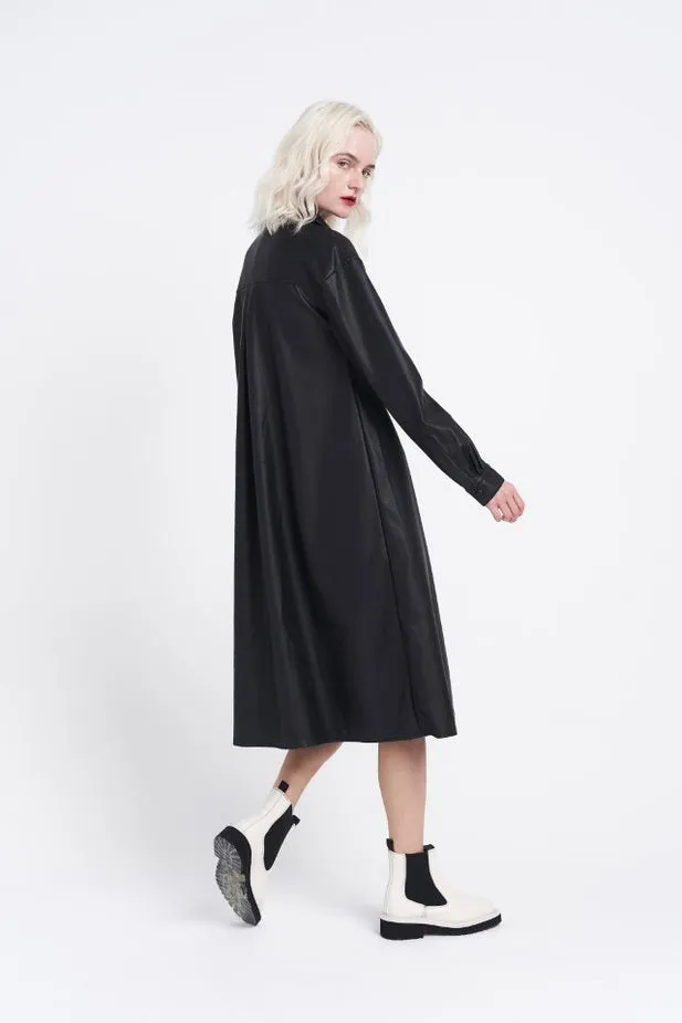 Glamorous Black PU Midi Shirt Dress