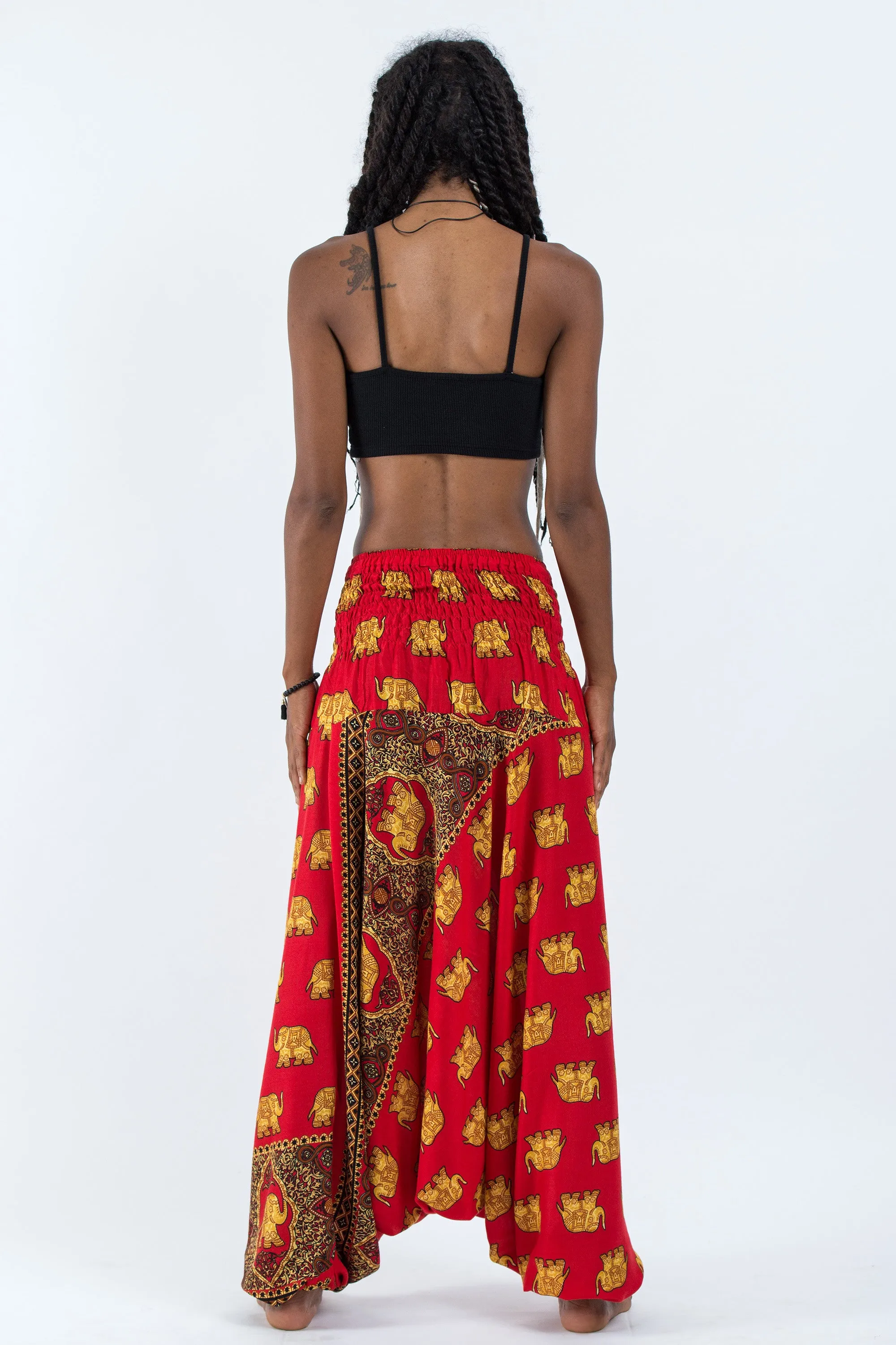 Golden Elephant 2-in-1 Jumpsuit Elephant Pants in Red