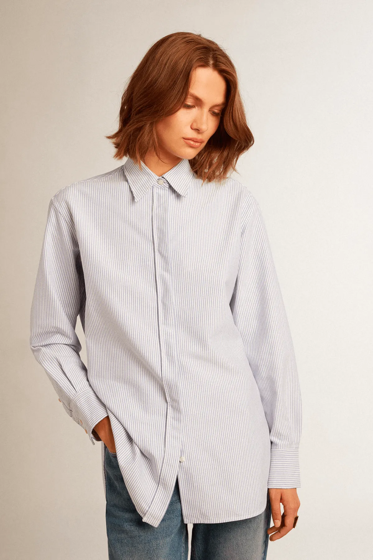 Golden Goose Boyfriend Striped Oxford Cotton Shirt - White Infinity