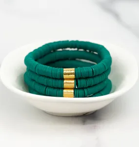 Heishi Color Pop Bracelet "Sea Green Gold Barrel"