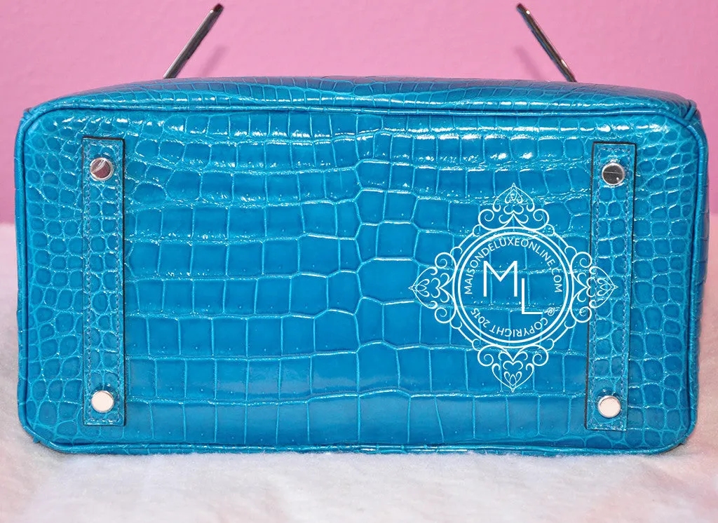 Hermes Blue Izmir Turquoise Porosus Crocodile Birkin 30 Bag