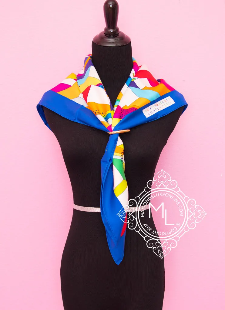 Hermes Blue Red Twill Silk 90 cm On a Summer Day Scarf