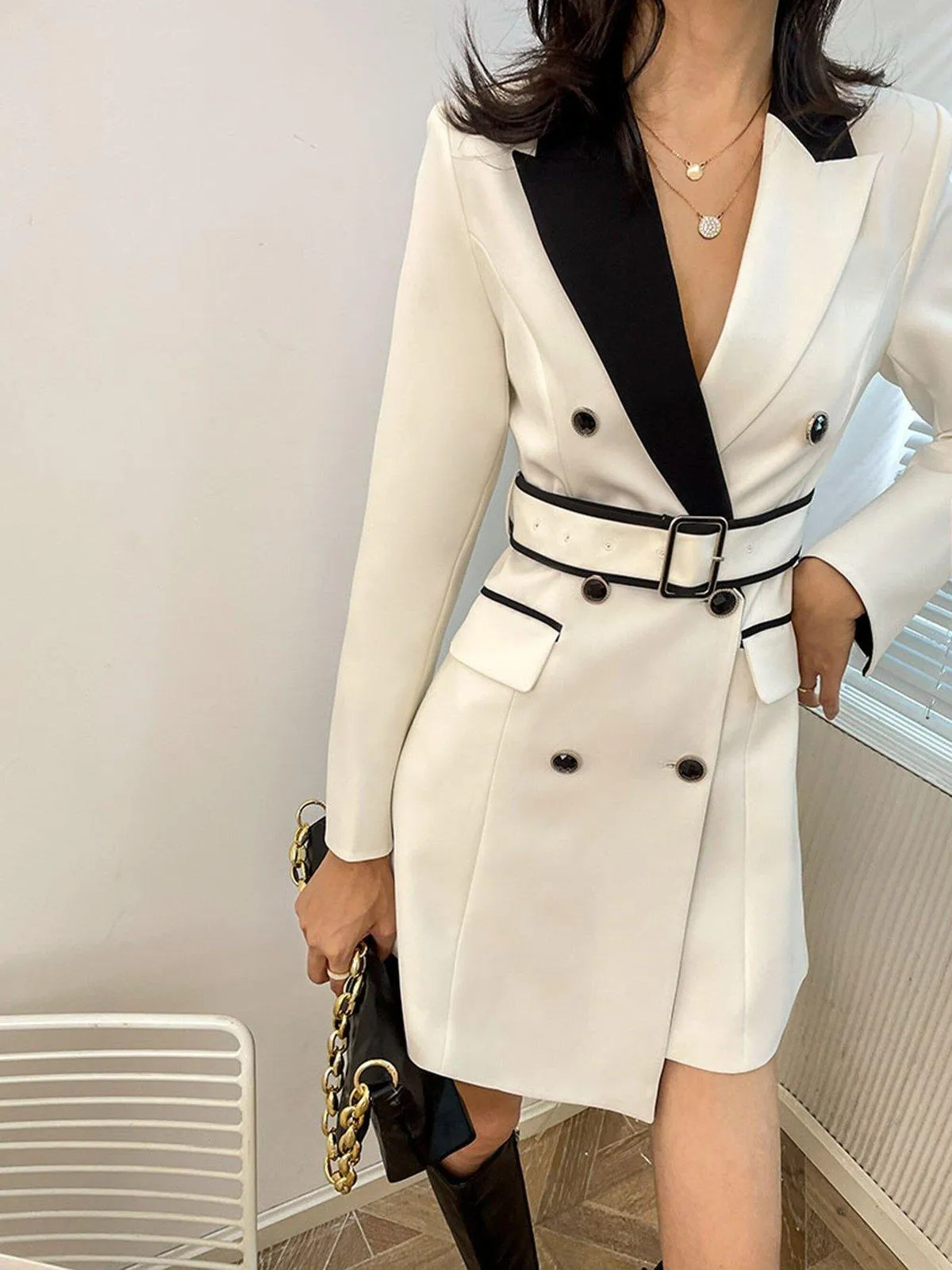 High Low Belted Two-Tone Jacket