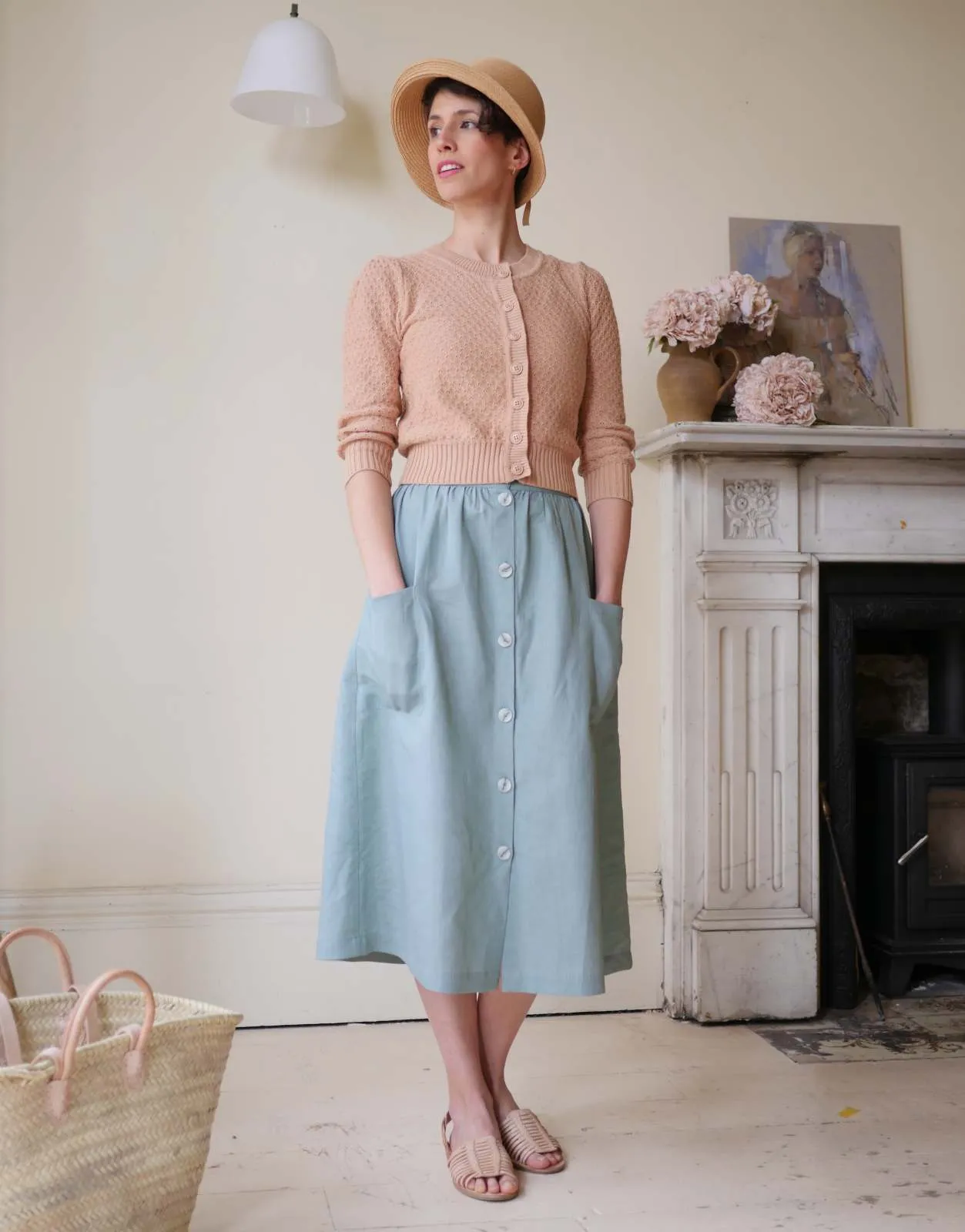 High Waisted Button Skirt - Duck Egg