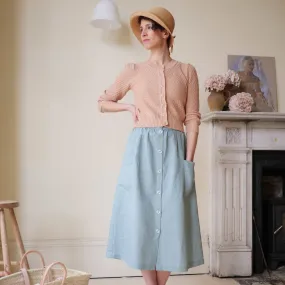 High Waisted Button Skirt - Duck Egg