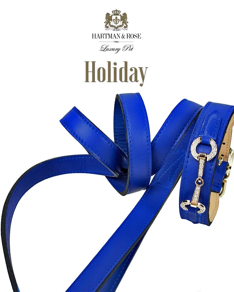 Holiday Dog Leash in Cobalt Blue & Gold