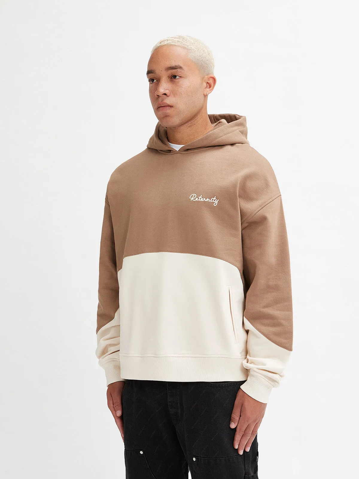 HOODIE BICOLOR SPLIT - BROWN/CREAM