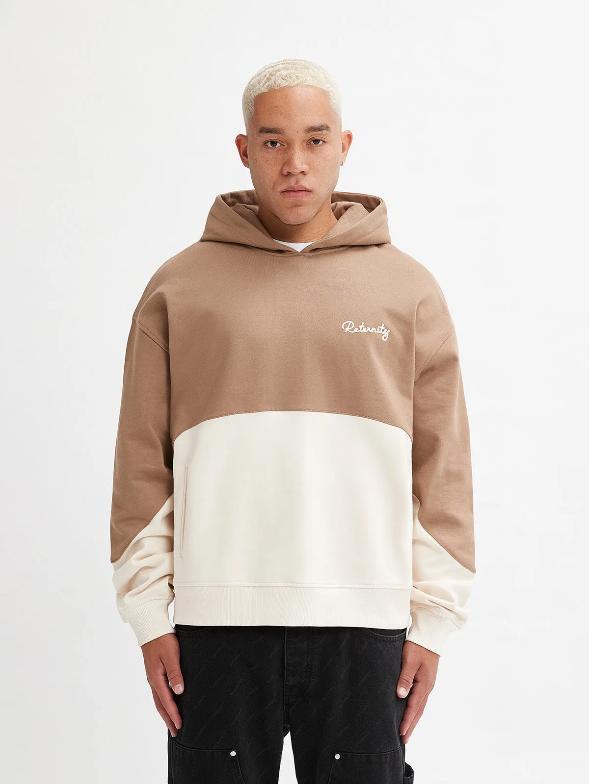 HOODIE BICOLOR SPLIT - BROWN/CREAM