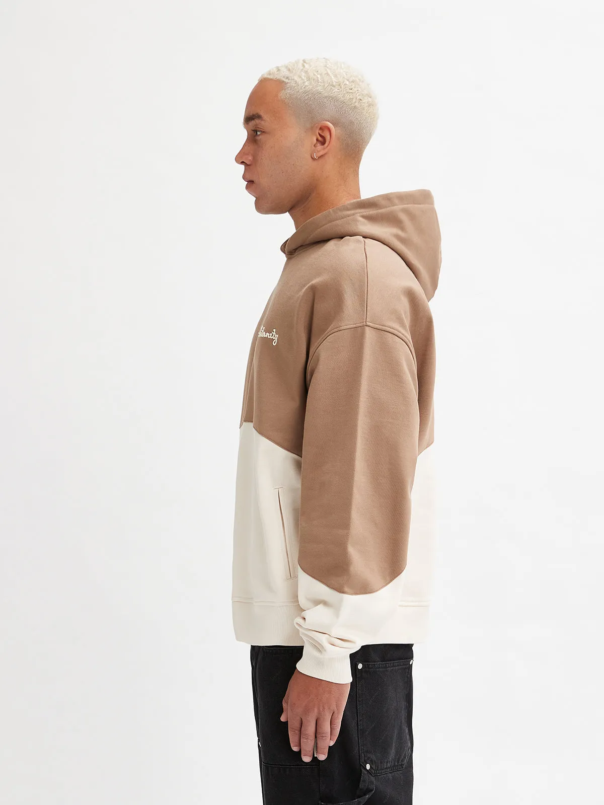 HOODIE BICOLOR SPLIT - BROWN/CREAM