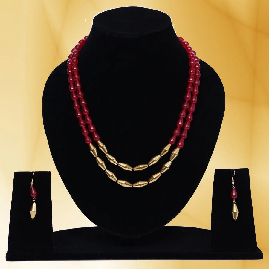 Imeora Maroon Double Line Necklace With Golden Hematite