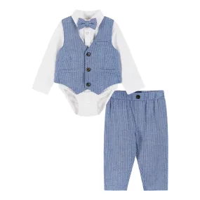 Infant 4-Piece Buttondown and Vest Set | Blue