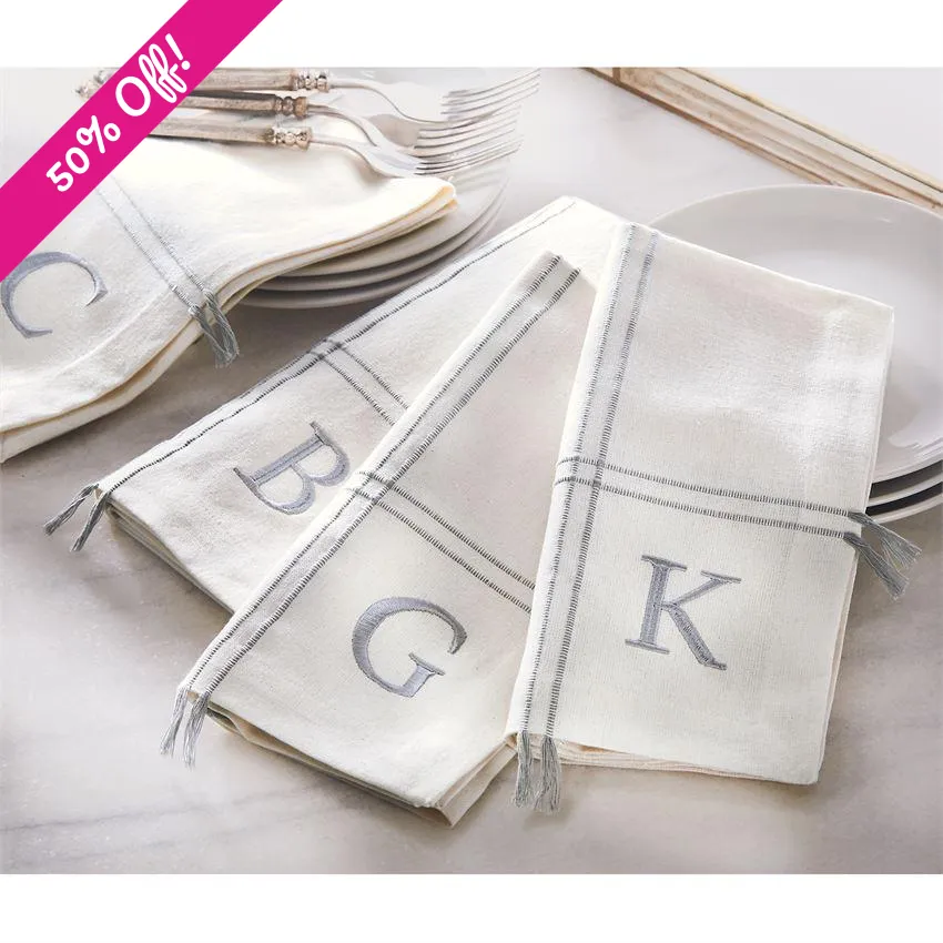 Initial Tassel Dinner Napkins - Set of 4