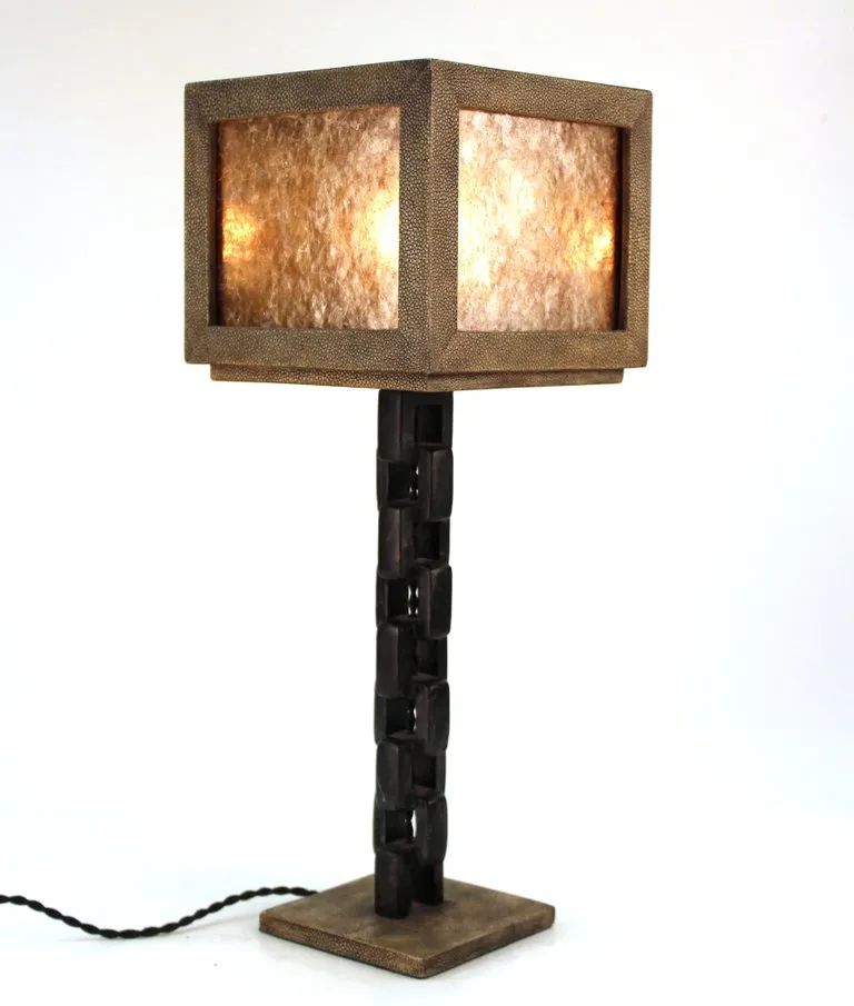 Italian Modernist Shagreen Table Lamp with Chain Link Leg