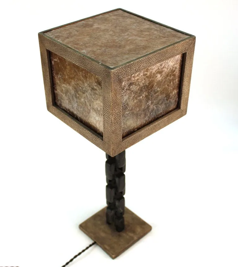 Italian Modernist Shagreen Table Lamp with Chain Link Leg