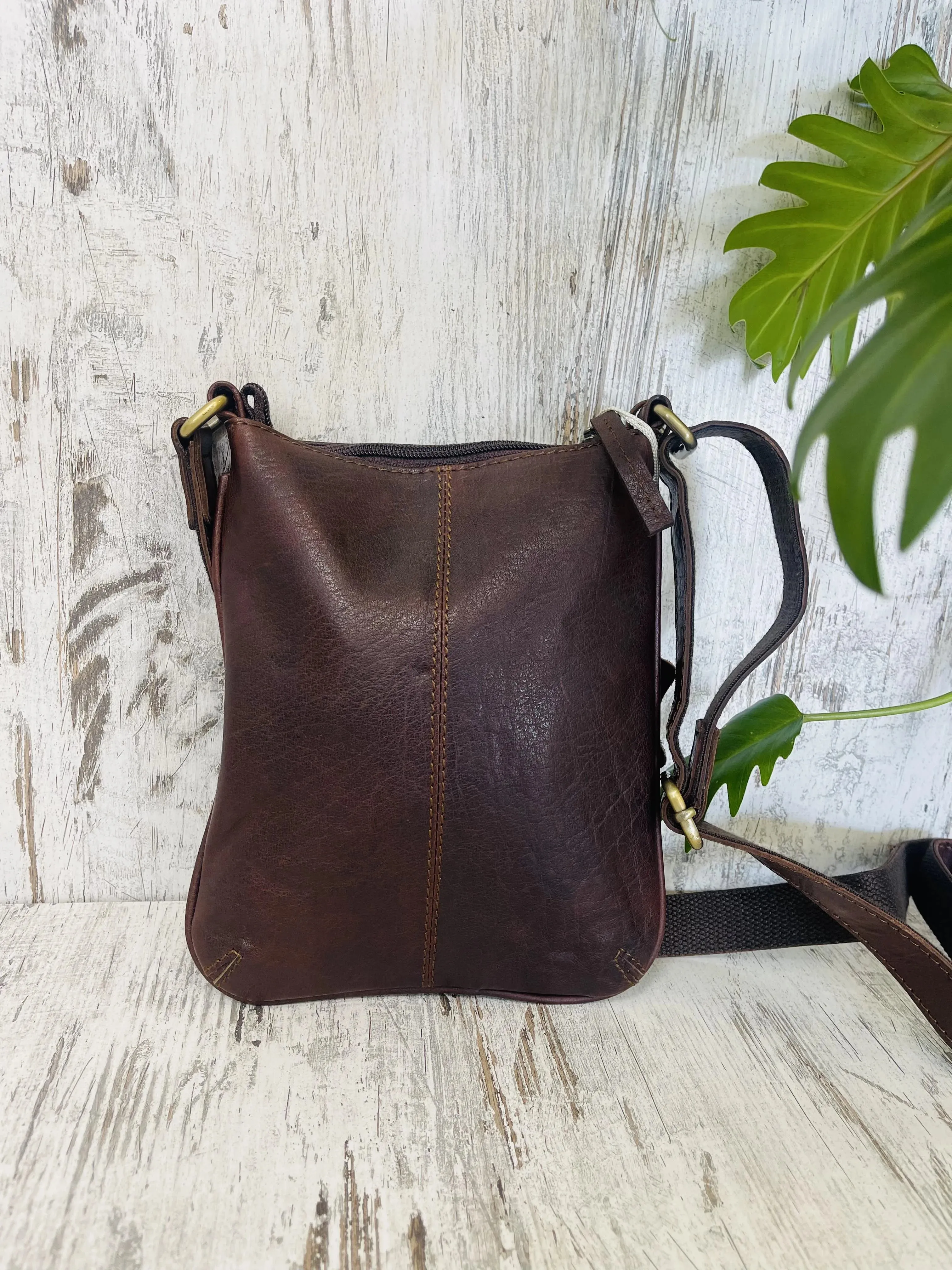 Kimberly Leather Crossbody Sling Bag - Brown