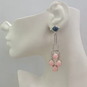 Kyanite & White Topaz Stud with White Topaz & Pink Opal "Art Deco" Detachable Twinset Earrings