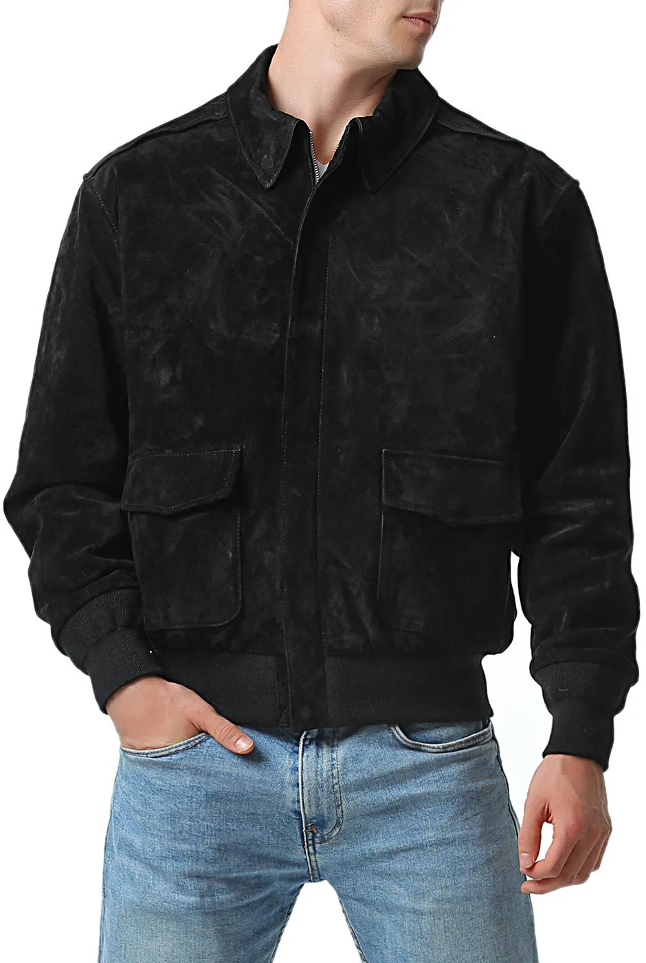 Landing Leathers Men Air Force A-2 Suede Leather Flight Bomber Jacket