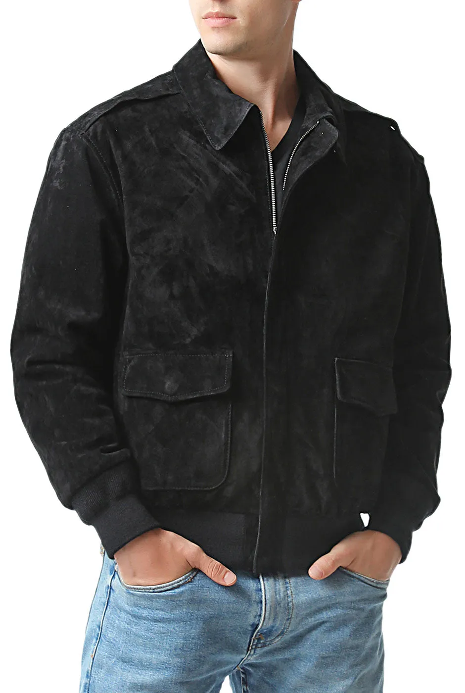 Landing Leathers Men Air Force A-2 Suede Leather Flight Bomber Jacket