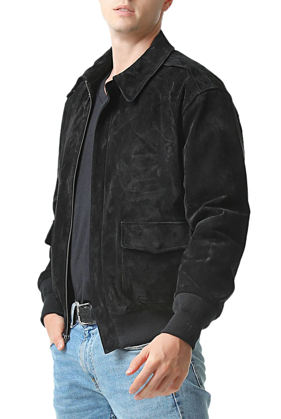 Landing Leathers Men Air Force A-2 Suede Leather Flight Bomber Jacket