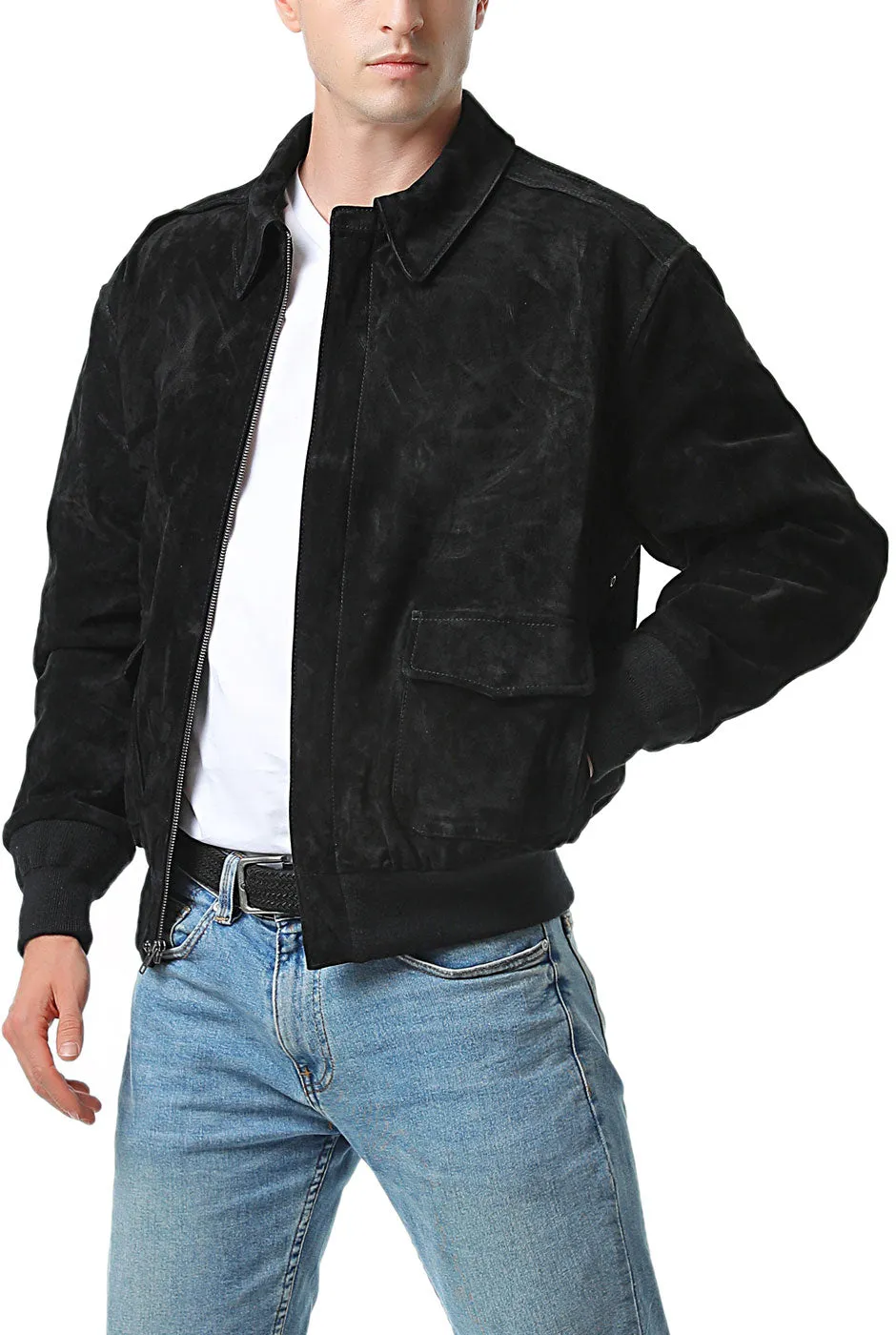 Landing Leathers Men Air Force A-2 Suede Leather Flight Bomber Jacket