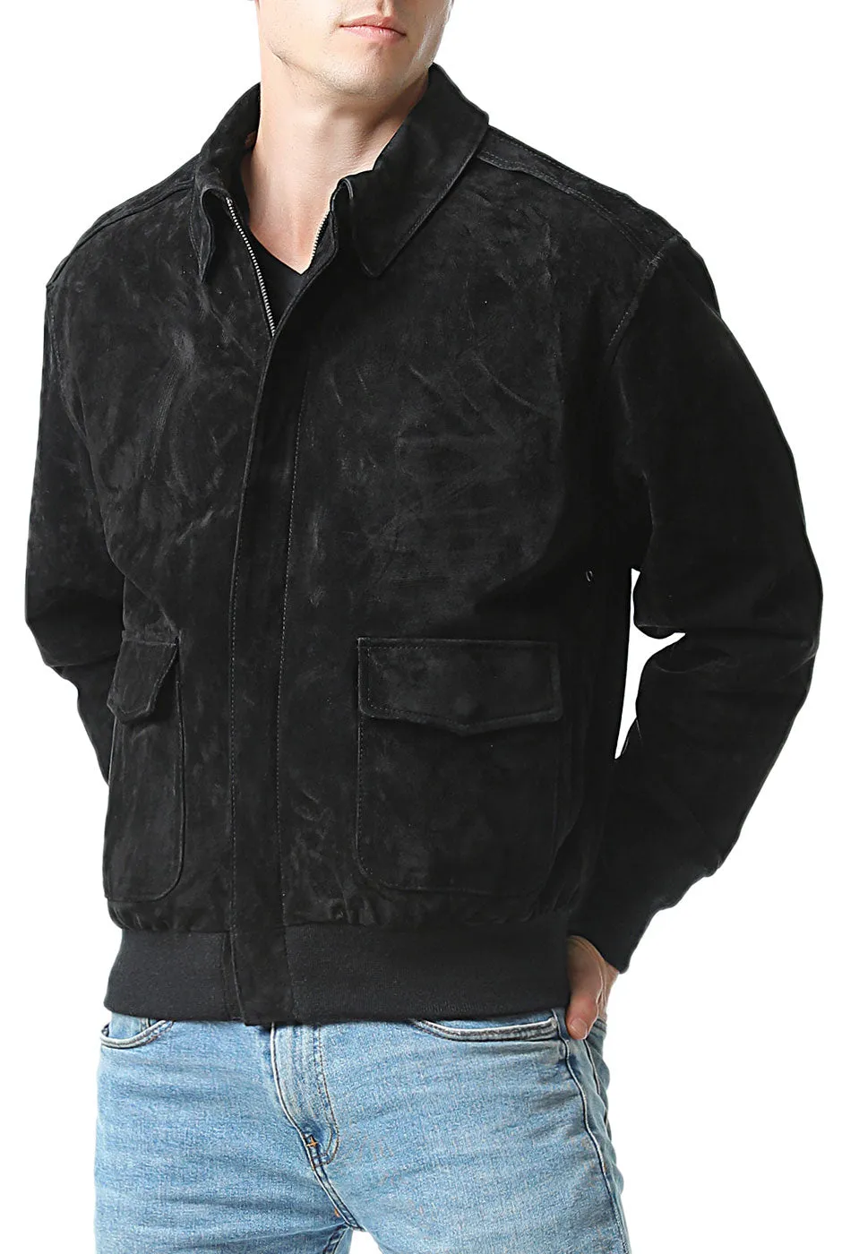 Landing Leathers Men Air Force A-2 Suede Leather Flight Bomber Jacket