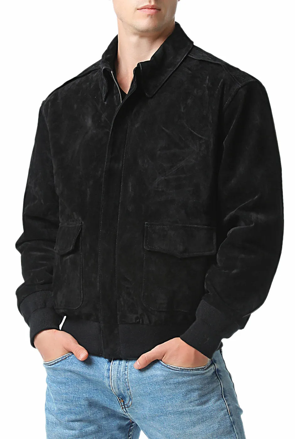 Landing Leathers Men Air Force A-2 Suede Leather Flight Bomber Jacket