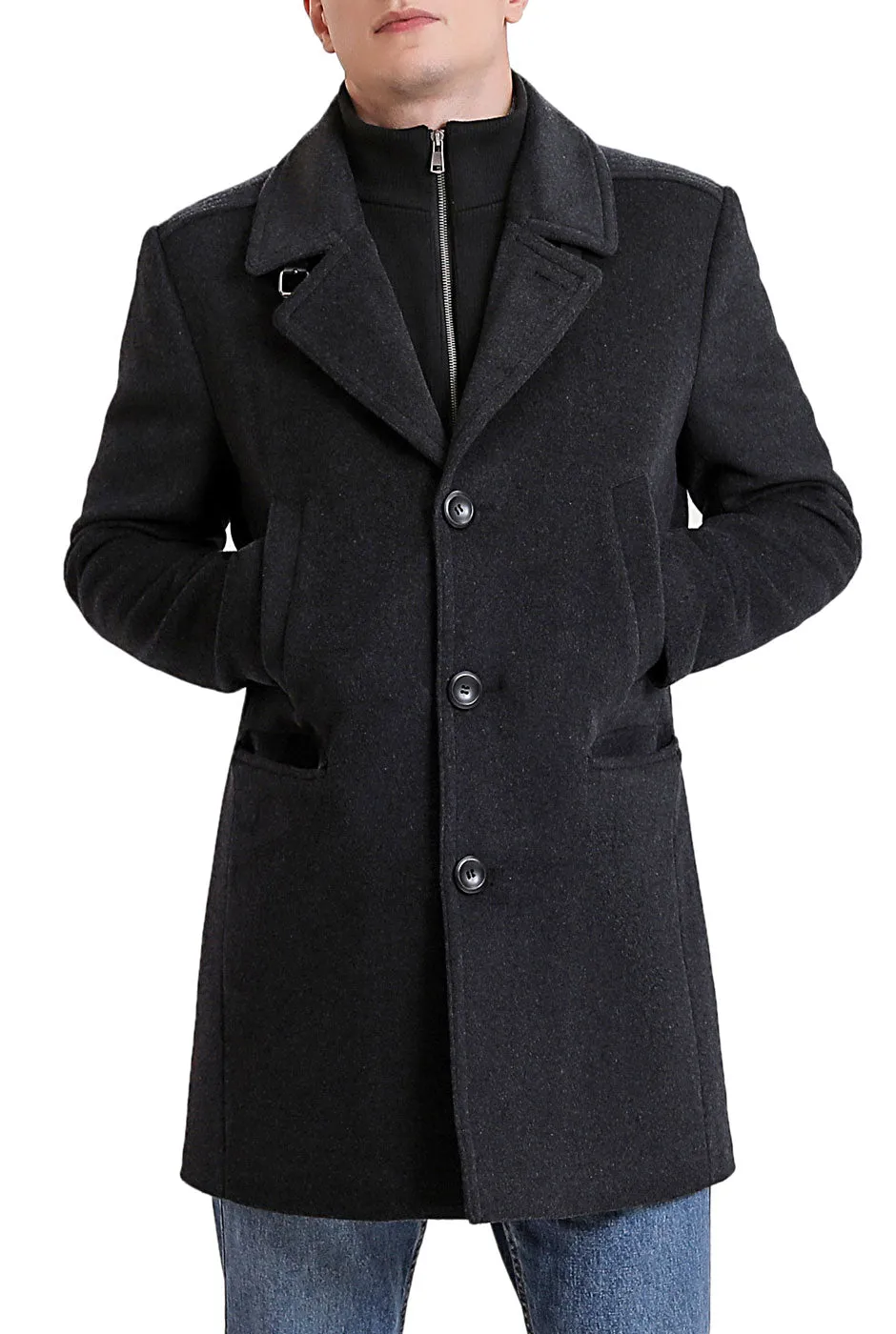 Landing Leathers Men Karl Cashmere Wool Blend Coat with Removable Bib