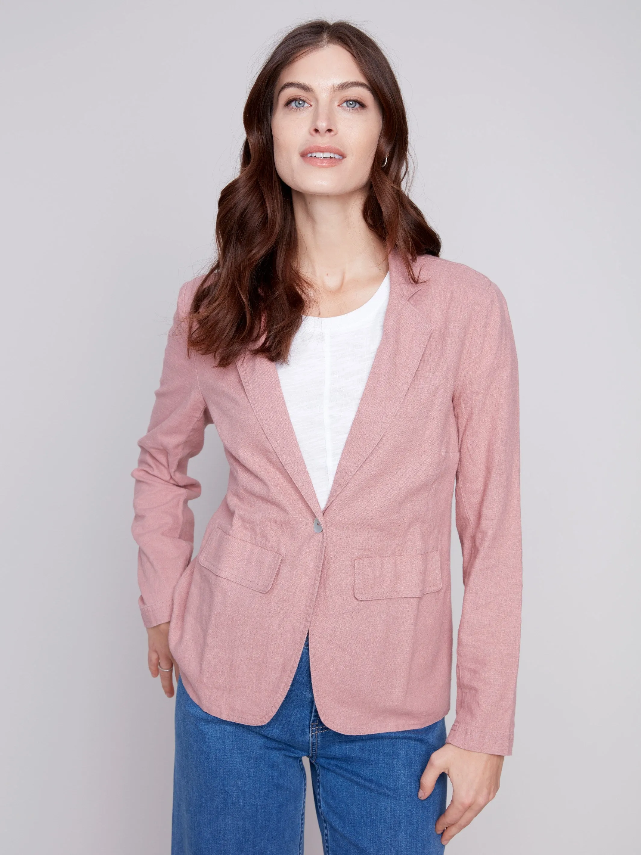 Light Linen Blend Blazer - Woodrose