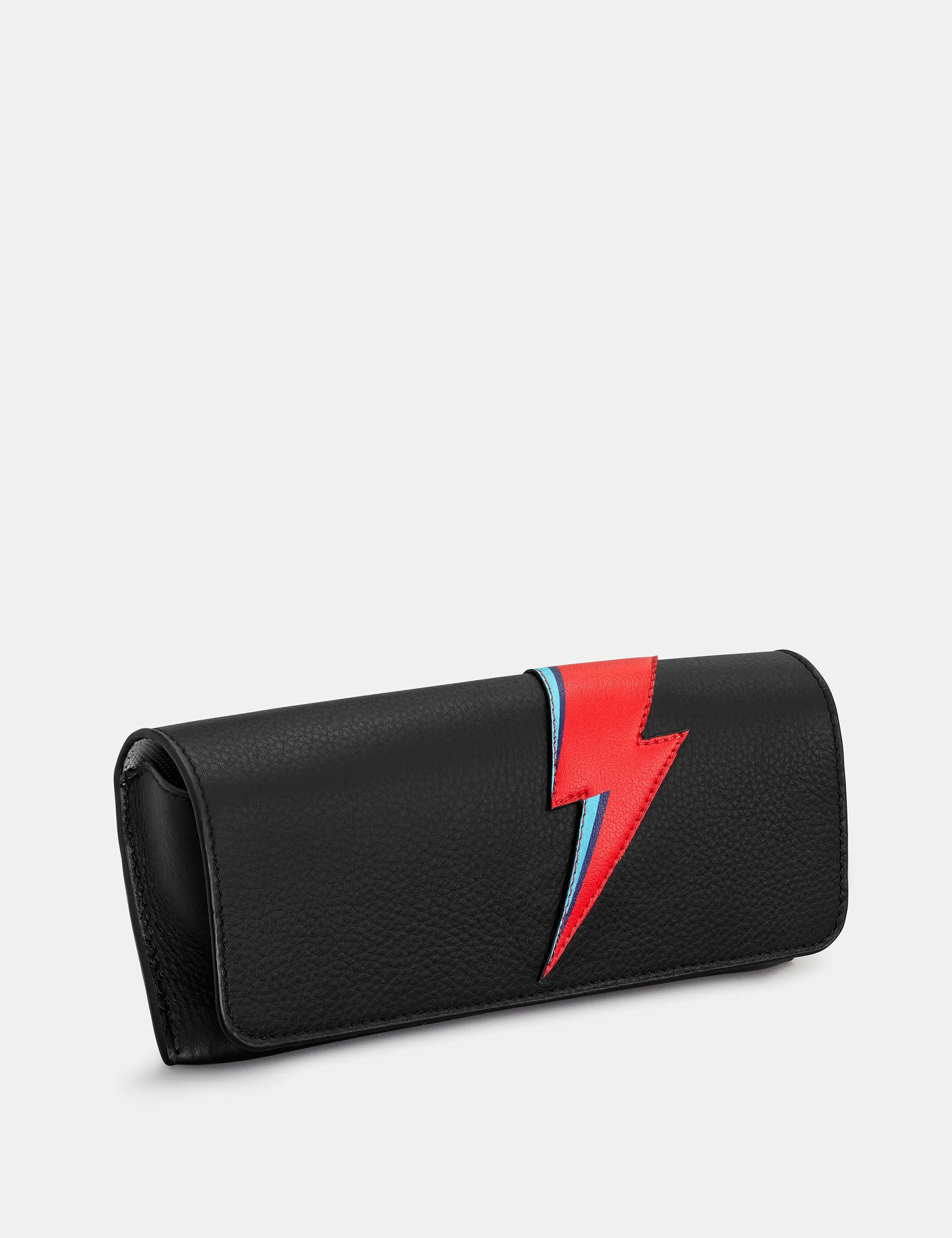 Lightning Bolt Black Leather Glasses Case