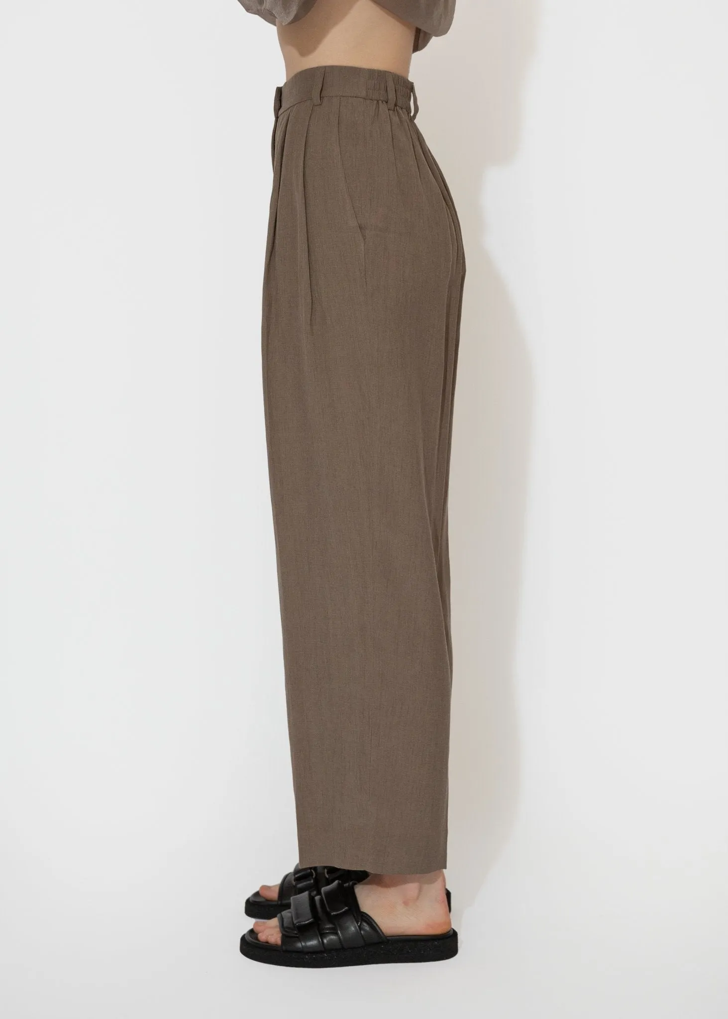 Linen Blend Wide Leg Pants in Dark Tan