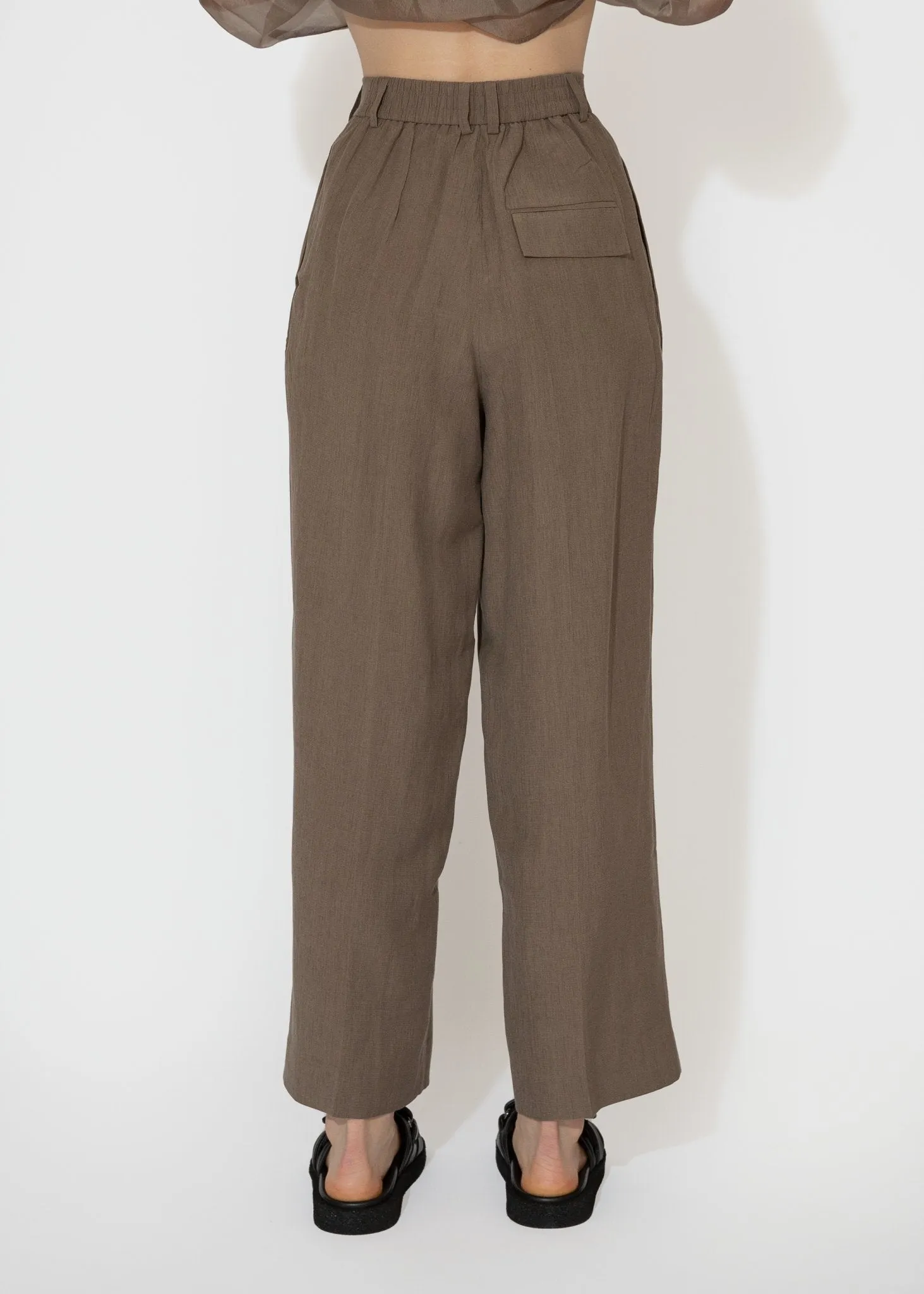 Linen Blend Wide Leg Pants in Dark Tan