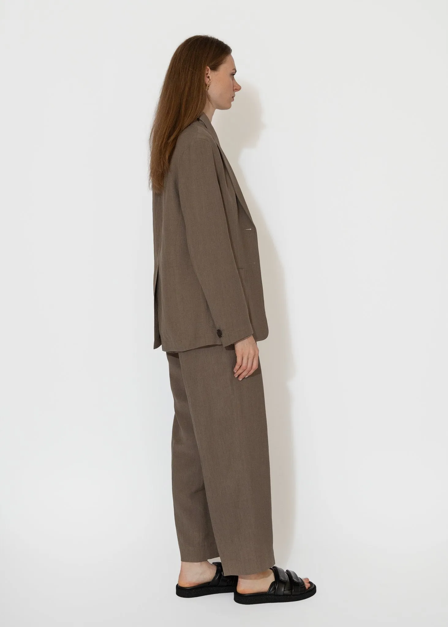 Linen Blend Wide Leg Pants in Dark Tan