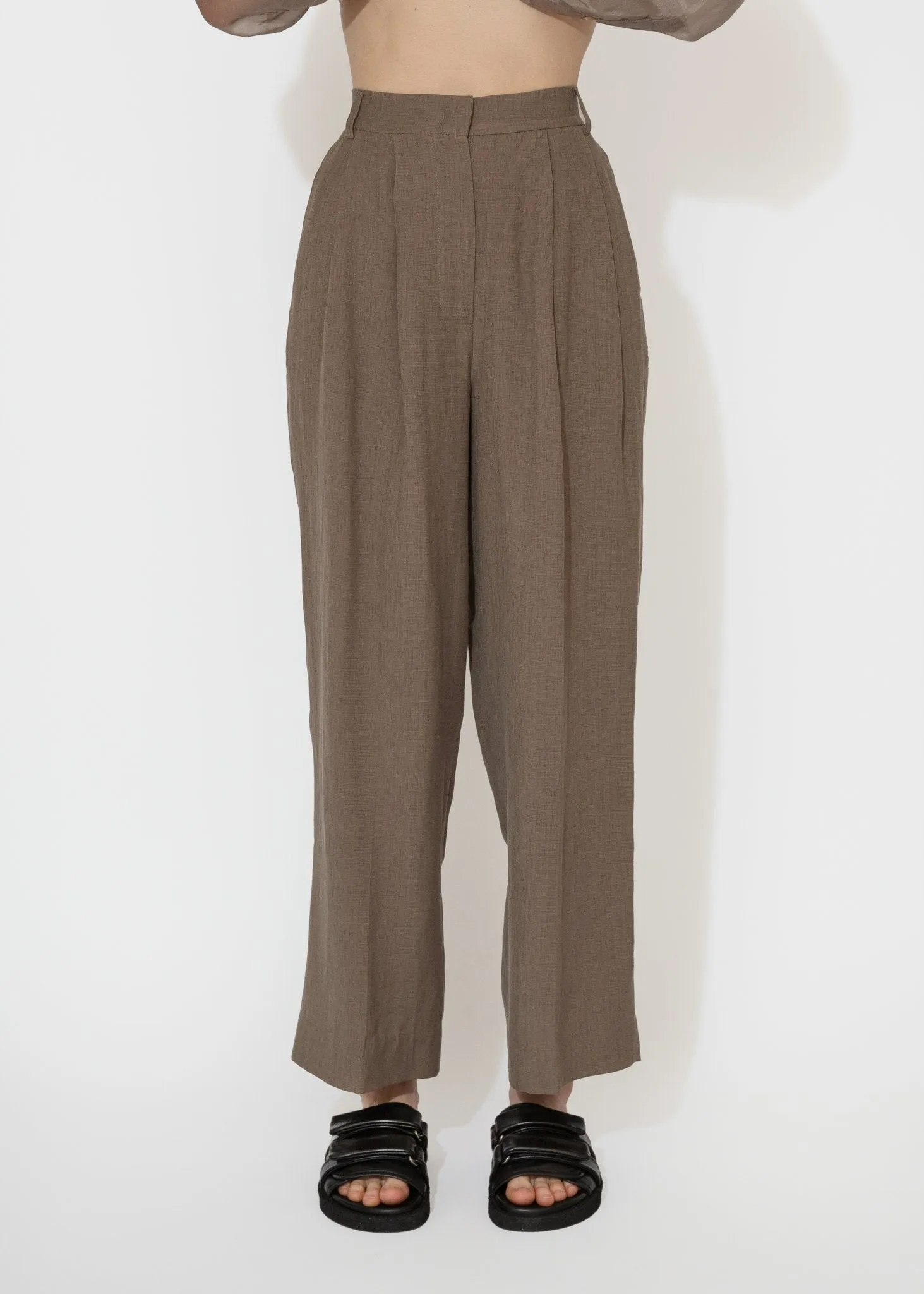 Linen Blend Wide Leg Pants in Dark Tan