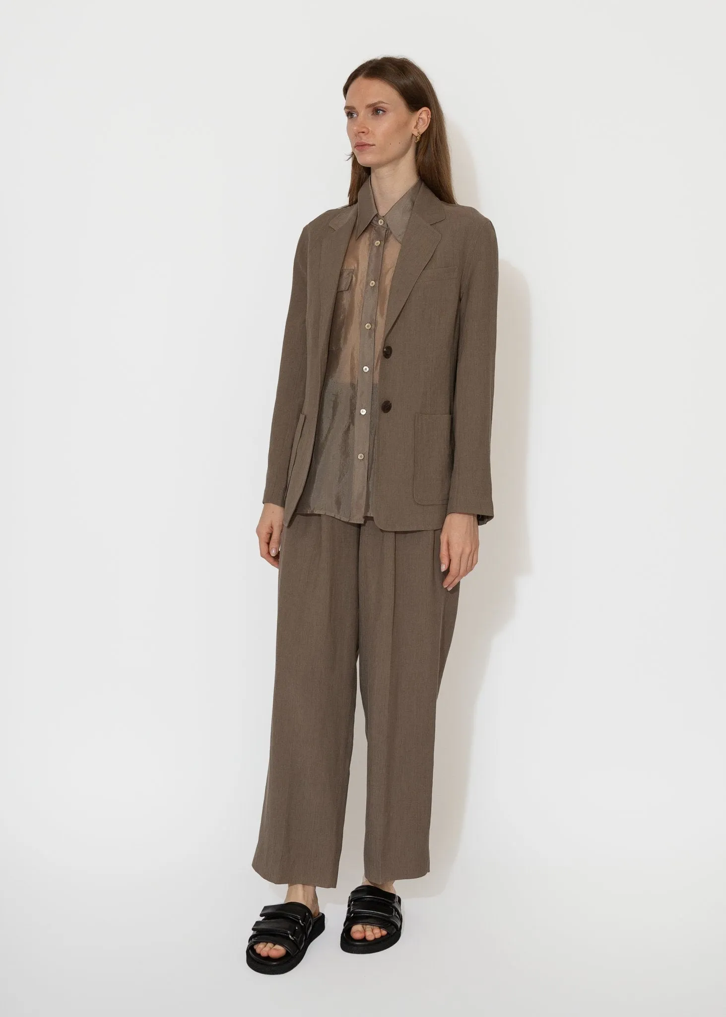 Linen Blend Wide Leg Pants in Dark Tan