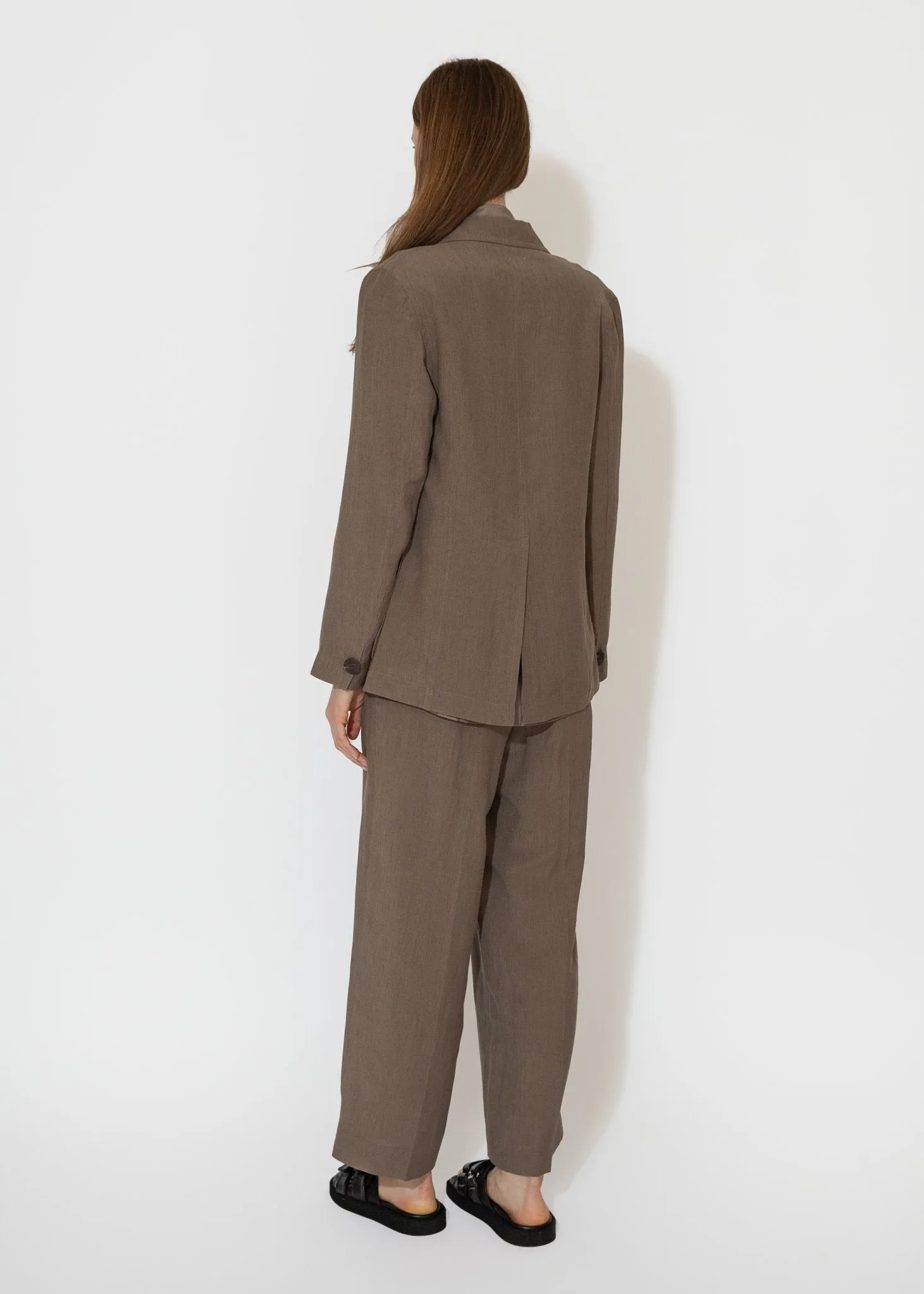 Linen Blend Wide Leg Pants in Dark Tan