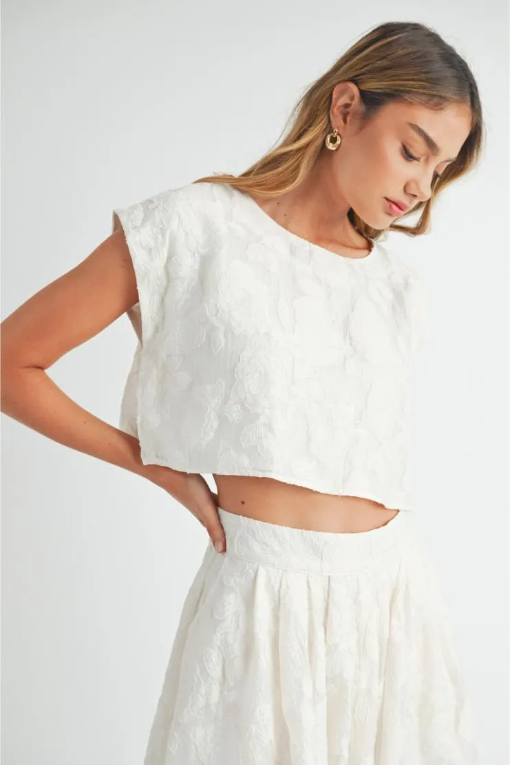 Lola Midi Skirt and Crop Top Set - Ivory Florals