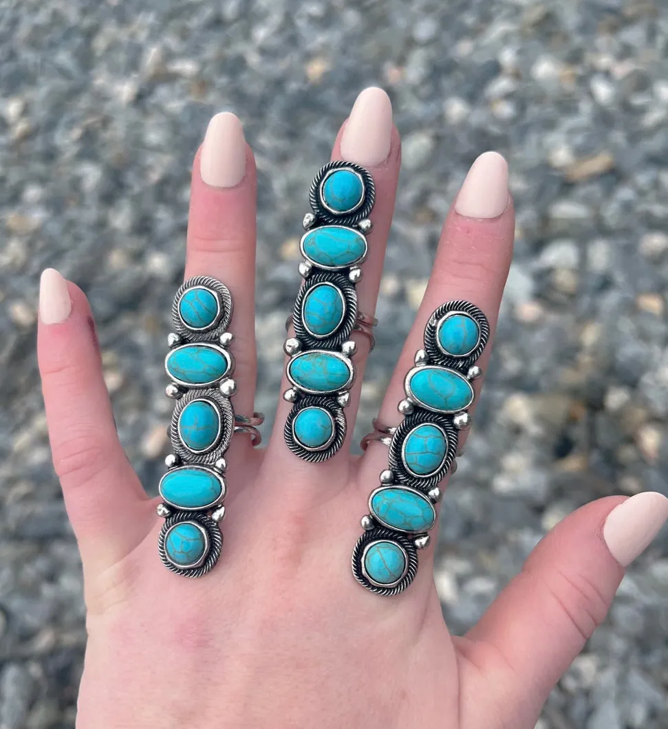 Long blue turquoise ring  one size